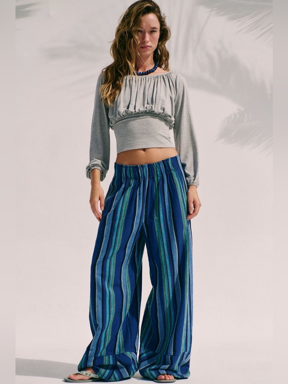 NWOT Free People Blue Striped Wide-Leg Pants - Picture 6 of 15
